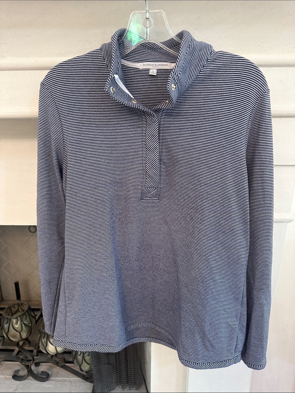 Fairway & Greene Navy and White Striped Henley Pullover